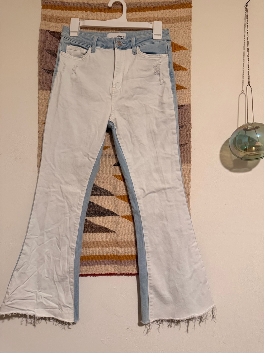 VERVET BY FLYING MONKEY Two-Tone Light Blue & White Flare Jeans